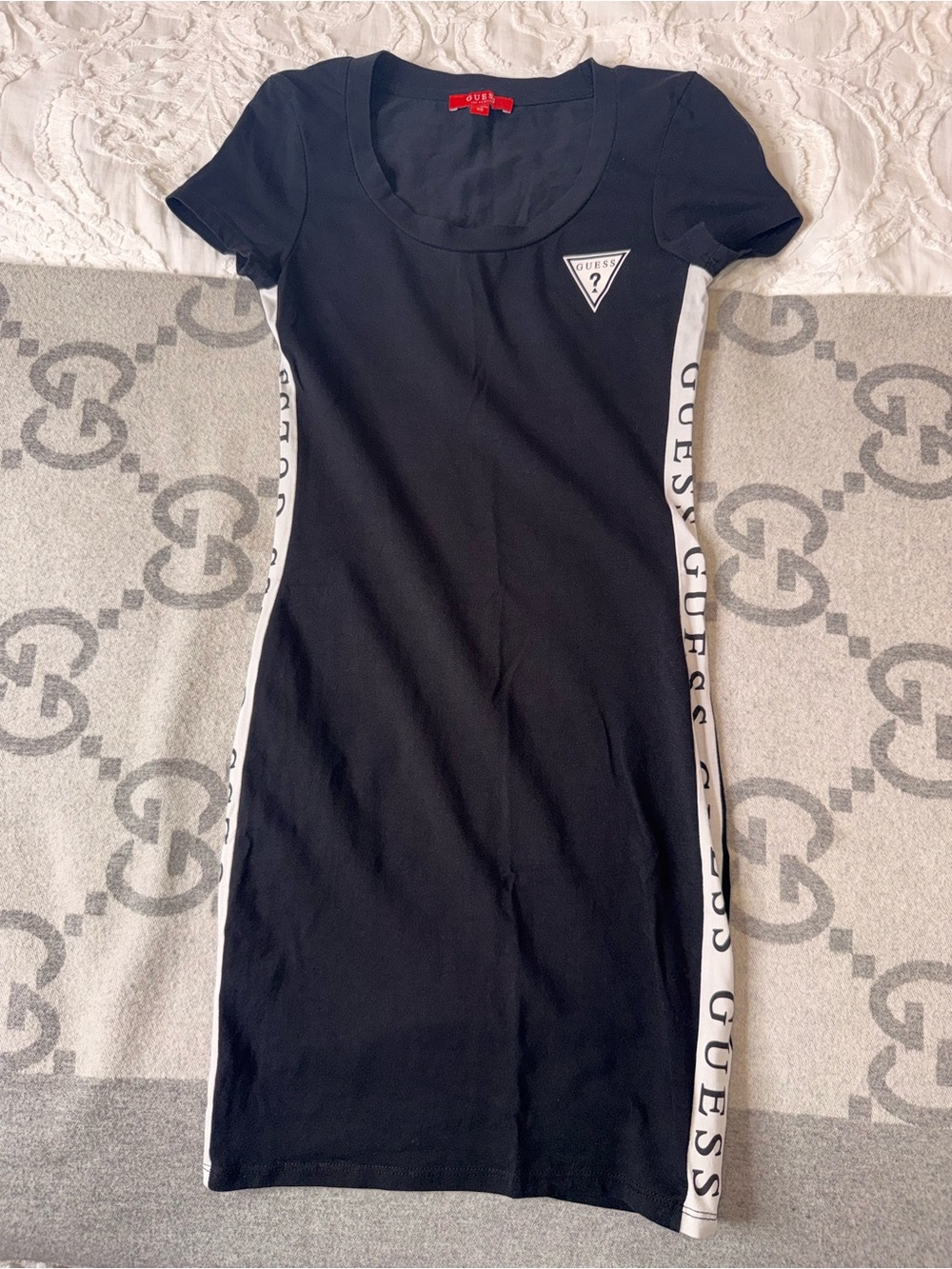 Guess Black Short Sleeve Logo-Trim Mini Dress - Picture 2 of 9
